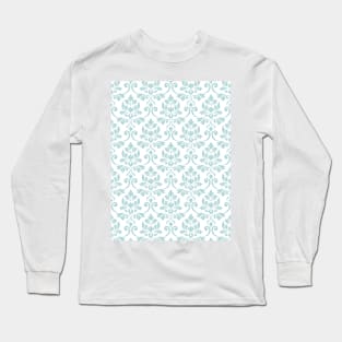 Feuille Damask Duck Egg Blue on White Pattern Long Sleeve T-Shirt